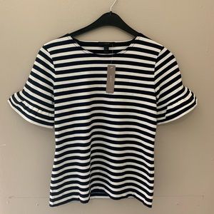 J. Crew navy/white striped ruffle t-shirt, NWT
